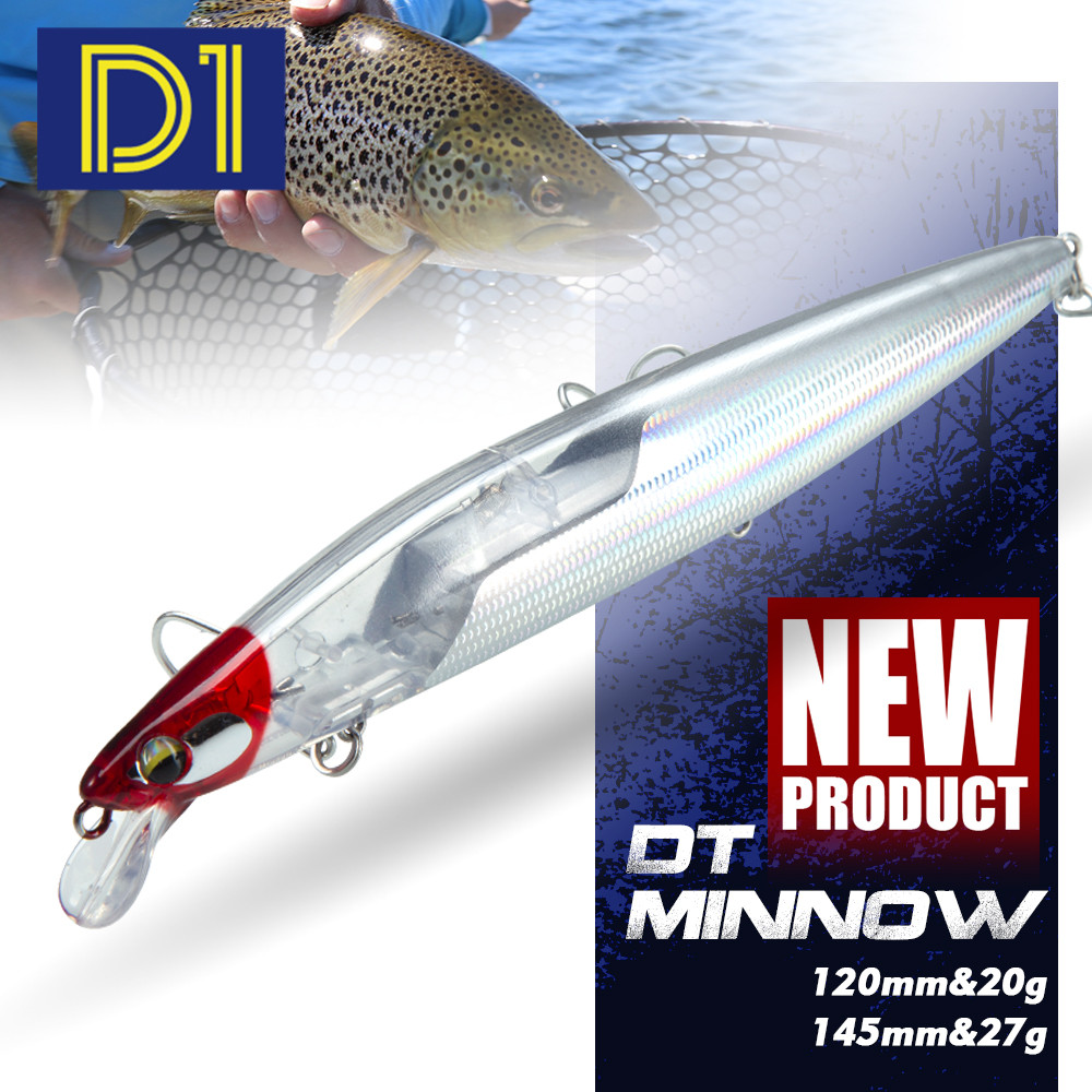 D1 Floating Minnow Fishing Lure 120mm20g/145mm27g Flash Flake Wobbler Baits Weight Slider System For