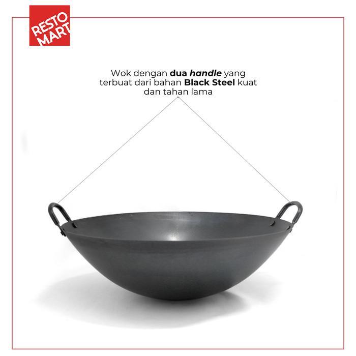 Wajan Baja Pre Seasoned / Kuali / Wajan Black Steel / Double Ear Wok 50 cm (2291084) (F12)