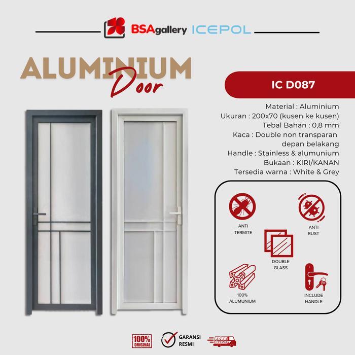 Icepol Pintu Kamar Mandi Aluminium Pintu Alumunium Full Set Pintu Kaca Aluminium Kamar Mandi White