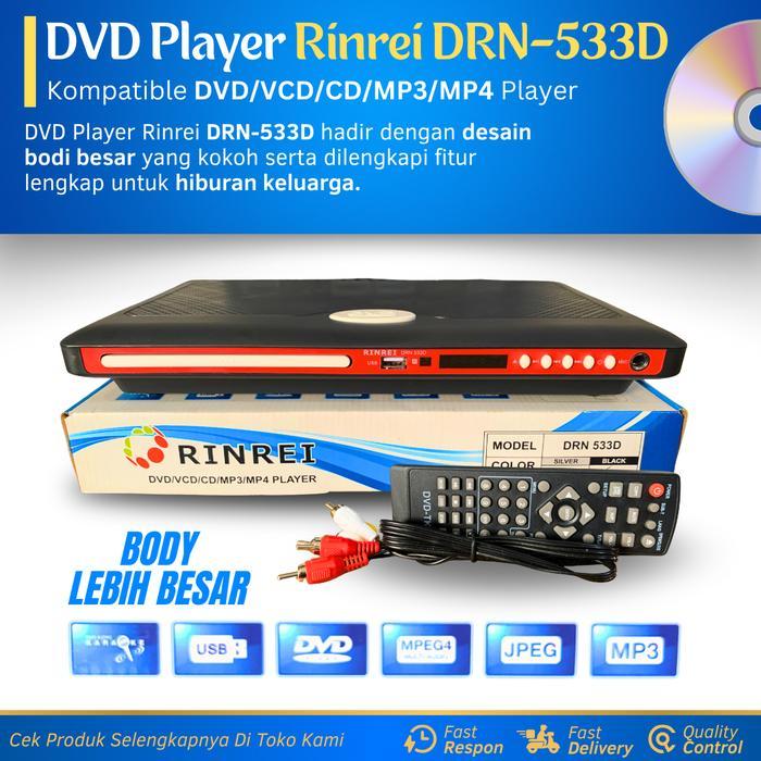 DVD Player Rinrei DRN-533D New Body Besar DVD/VCD/CD/MP3/MP4 Player Multimedia Pemutar Film Kaset