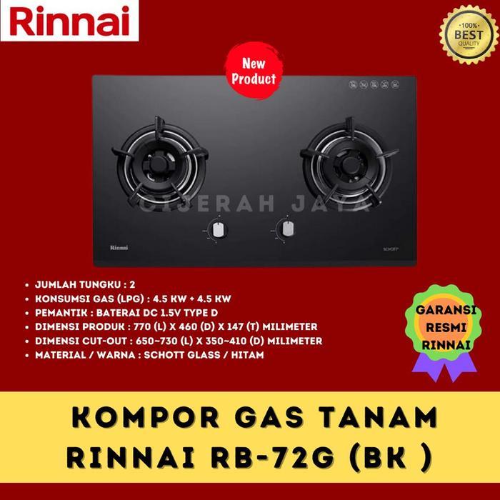 KOMPOR TANAM GAS RINNAI 2 TUNGKU RB-72G RB 72G RB72G RB 72 G / BUILT-IN HOB RINNAI RB 72G KUNINGAN -