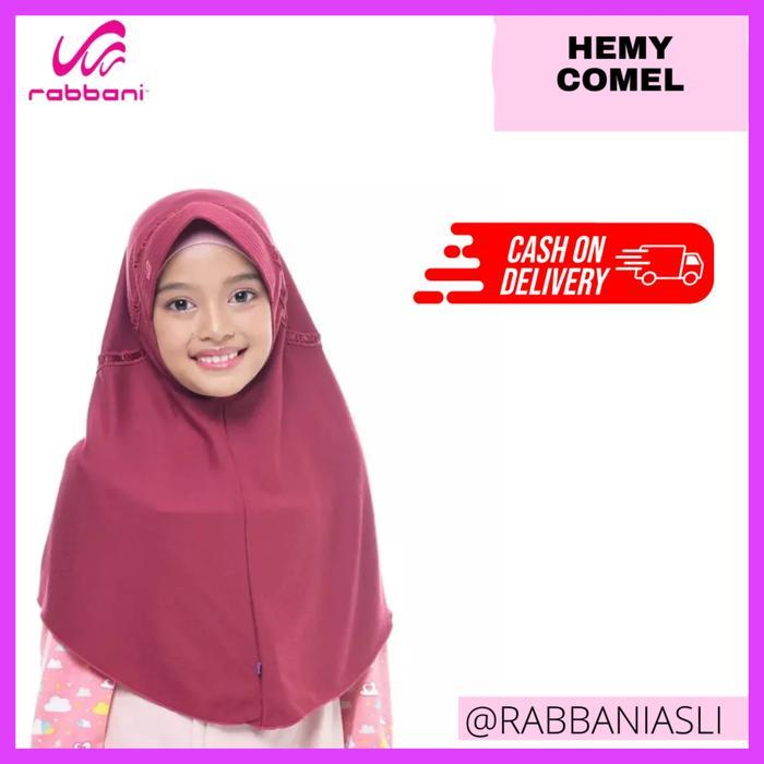 ASLI RABBANI HEMY COMEL Kerudung Sekolah Instan Anak RABBANI HEMY COMEL dengan Pita Serut Terbuka