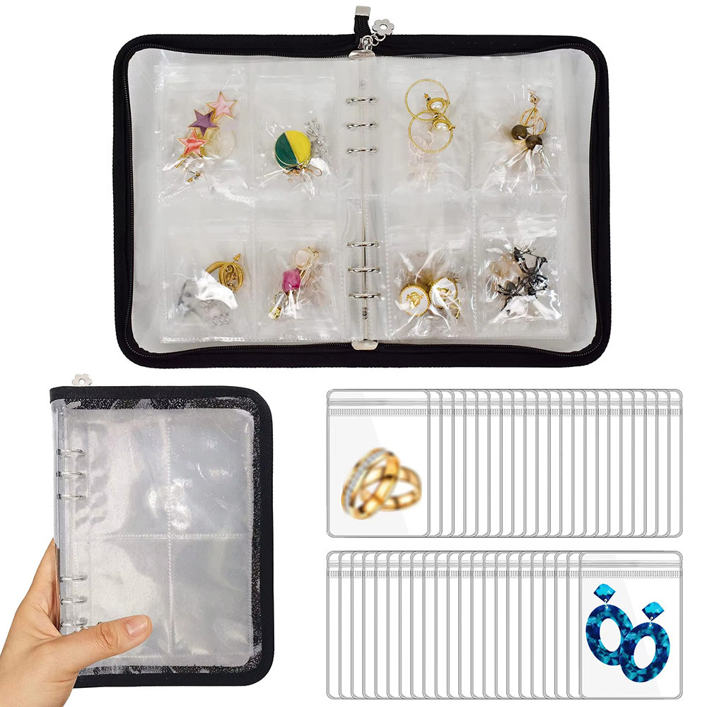 1set Jewelry Storage Book Ring Binder Travel Jewelry Organizer Case Transparent Jewelry Storage Book