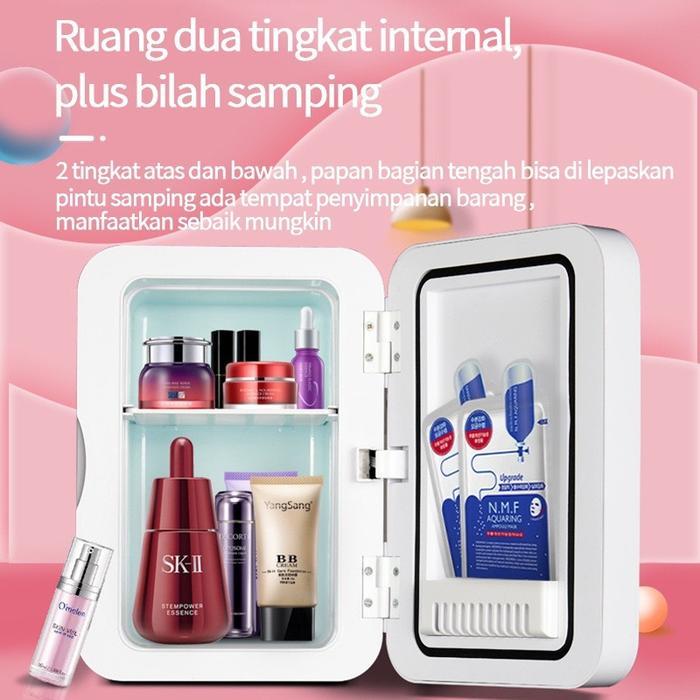 8L Skincare Mini Light Fridge Kulkas Kosmetik Mirror Led Portable