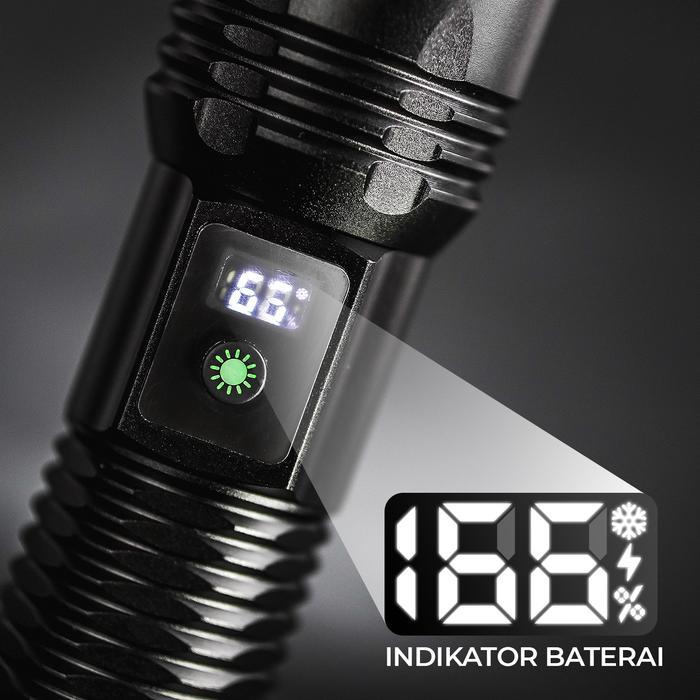 Suksestech Senter Terang LED Jarak Jauh Dan Jarak Dekat 5 Mode Terdapat Laser 3 Warna Bahan