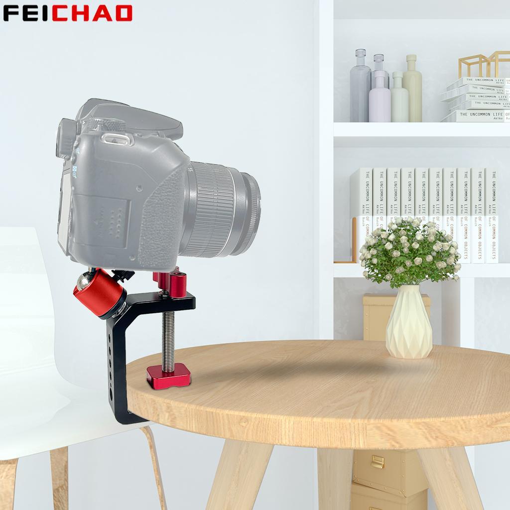 Heavy Duty Desktop C-Type Clamp Adjustable Desk Fixed Holder Clip Mini Ballhead for DSLR Camera