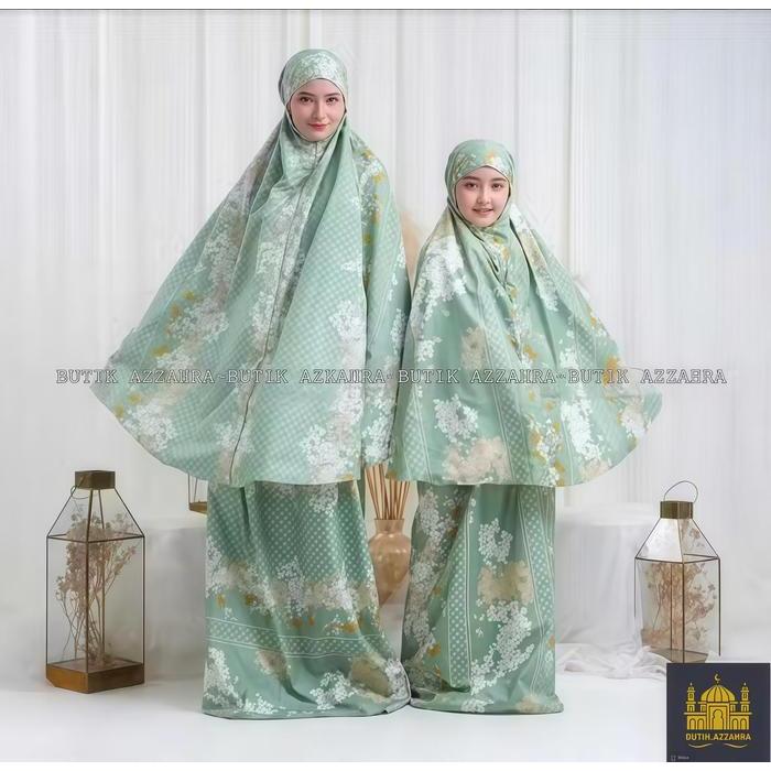 Butik Azzahra Mukena Couple Ibu Anak Alena 2In1 Resleting Travel Katun Mikro