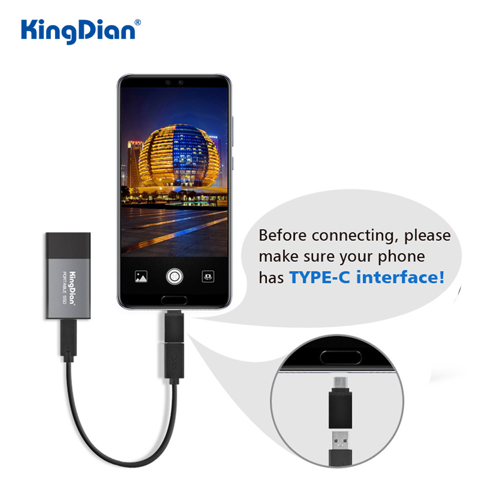 KingDian Portable SSD 120GB 250GB 500GB 1TB External SSD USB3.0 Type C External Solid State Hard