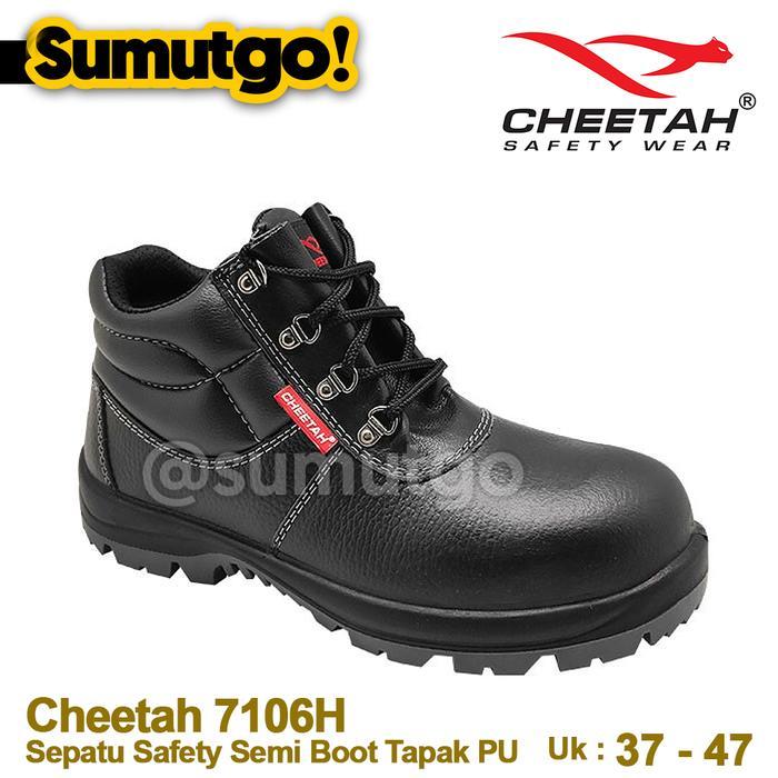 Cheetah 7106H Sepatu Safety Semi Boot Bertali Hitam Sepatu Proyek 7106 H Lace Up Tapak Pu Hitam