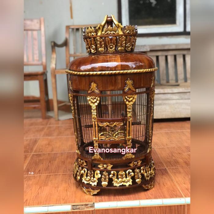 Sangkar/kandang perkutut mahkota ukir KAYU JATI jeruji fiber