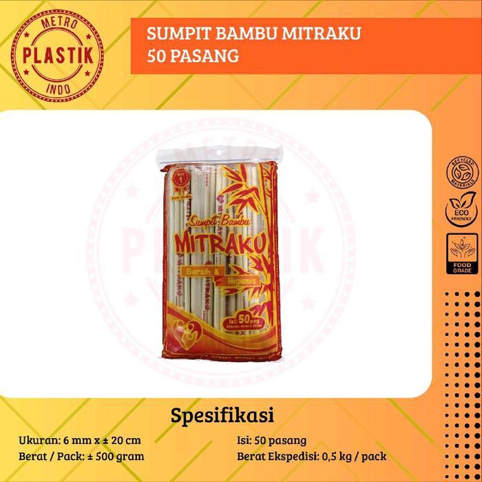 Sumpit Bambu Higienis Isi 50pasang / Sumpit Mitraku 6mm x 20cm / Sumpit Bambu / Sumpit Kayu