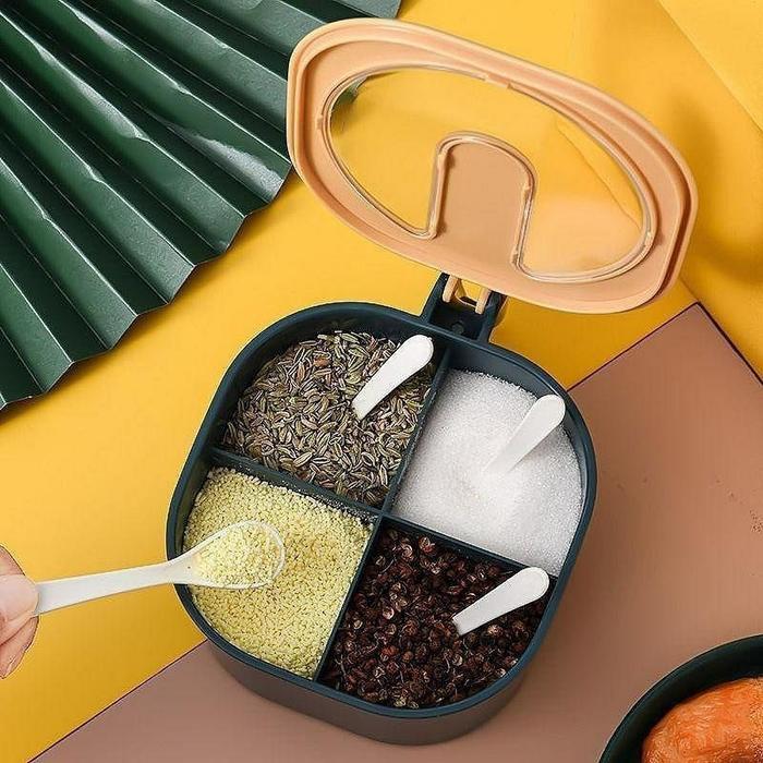 Tempat Bumbu Dapur 4 Sekat Wadah Serbaguna / Tempat Gula Garam / Tempat Bumbu Kotak Set Portable