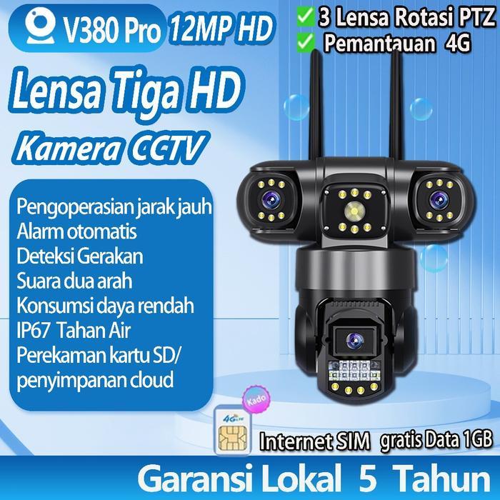 V380 Pro Kamera CCTV SIM Card untuk Kebun Sawit 3 Lensa Sesungguhnya 8K 16MP Outdoor IP67 Waterproof