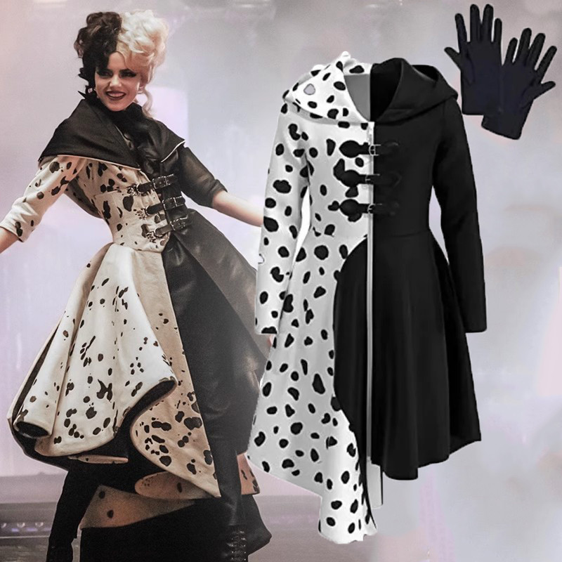 Cruella De Vil Cosplay Costume Maid Dress Halloween Costumes For Women Vestido Role Play Clothing