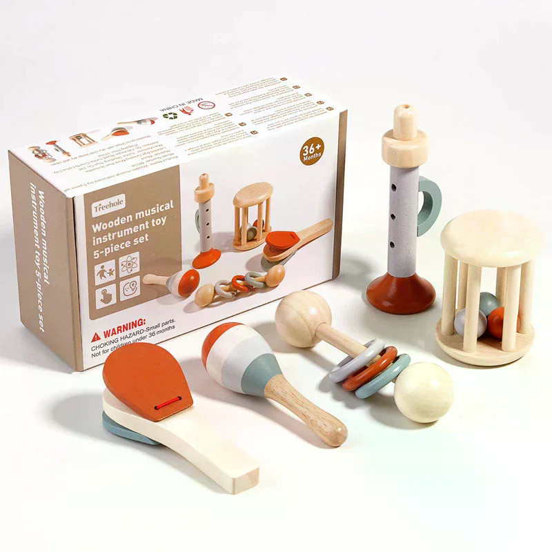 5Pcs Baby Musical Instruments Sensory Rattle Toys Early Educational Baby Musical Toys Montessori