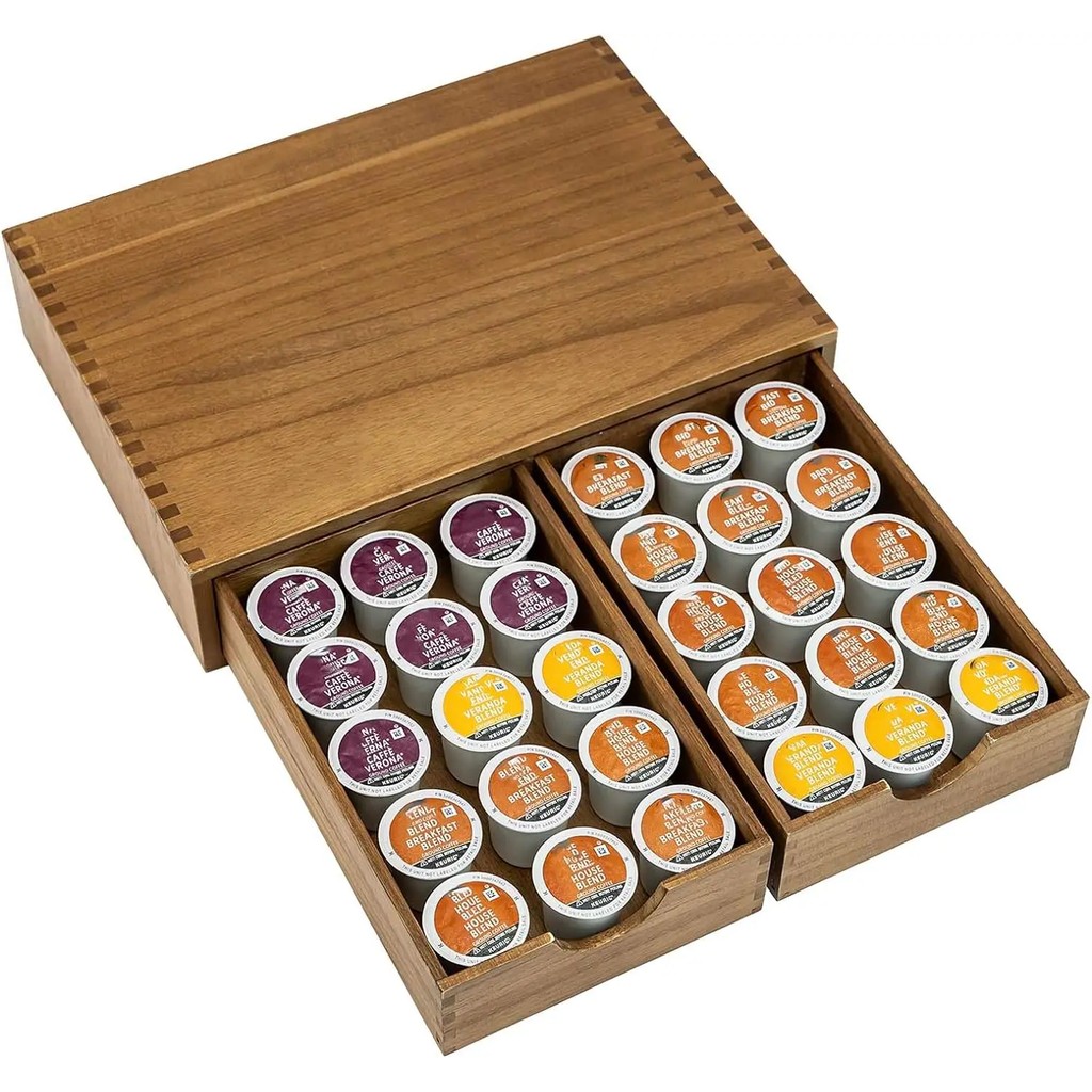 Storage Drawers Wooden K Cup Coffee Pods Holder Capsule Tea Box Organizer Stand Coffee Machine Base