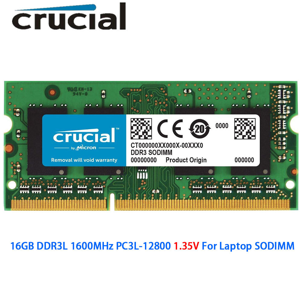 Crucial Memoria RAM DDR3L 16GB 1600MHz PC3L-12800S 204Pin 1.35V SODIMM Memory DDR3 16GB 1600MHz
