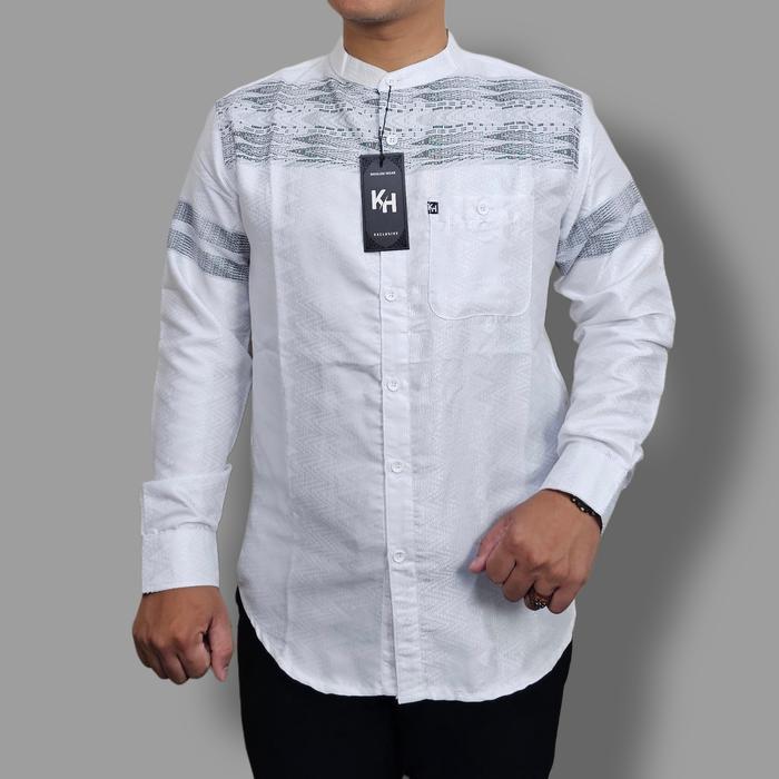 Stok Baru Kemko Putih Timbul Kemeja koko Pria Dewasa lengan Panjang Kemko Kh Terbaru Muslim Baju