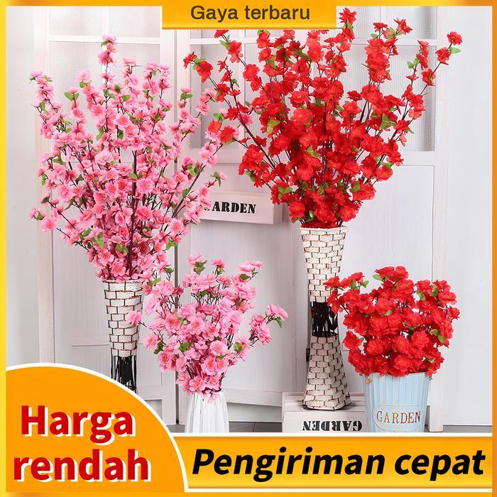 Bunga Simulasi Sakura Buatan Plastik 65cm - Merah, Putih, Pink, Kuning, Ungu bunga sakura bunga