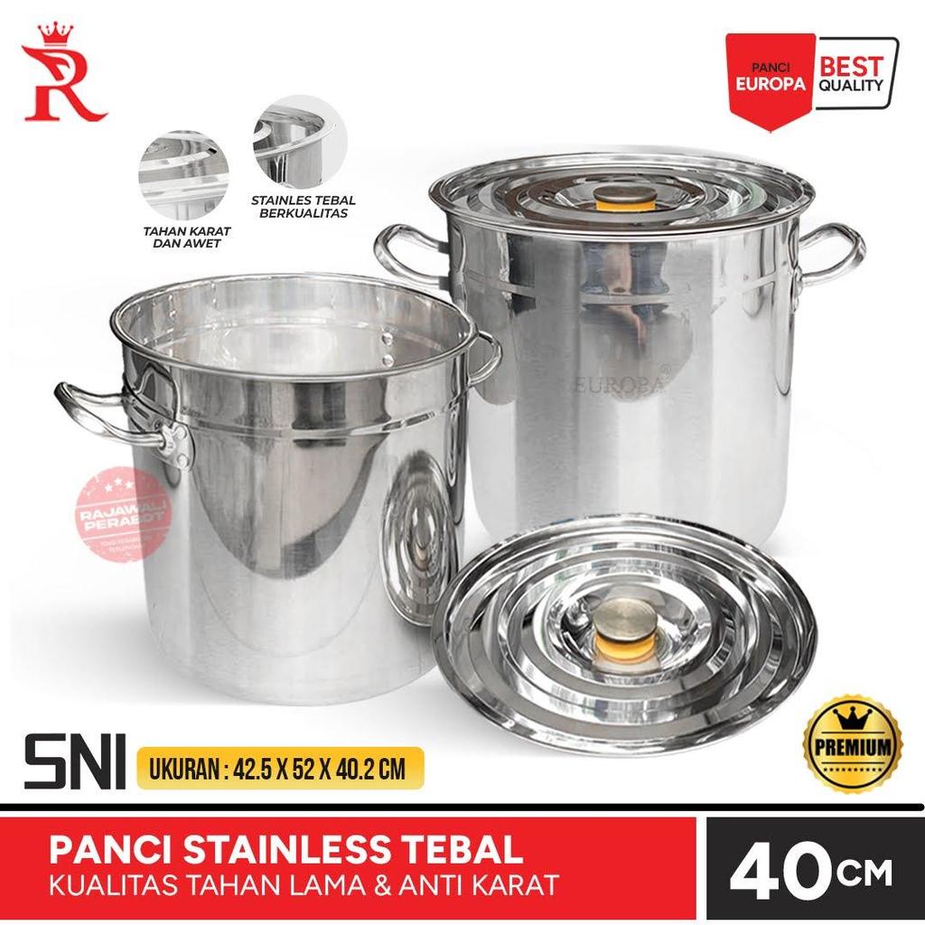 Panci Stock Pot Eropa 40 cm Stainless Tebal Panci Langseng 48 Liter Besar