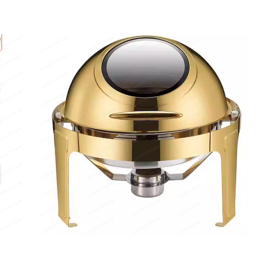 Large Roll Top Round Dining Silver Chafing Dish Food WarmerHotel Large Stainless Steel Gold Hot Pot