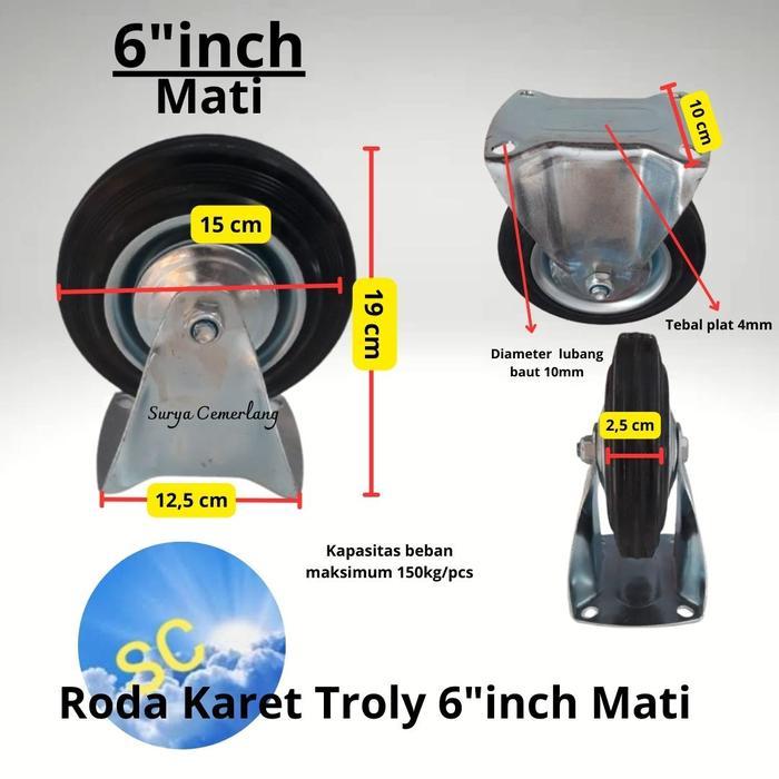 New Best Quality 100% Original Roda Troli Troly Karet Mati 6Inch Roda Trolley Estalase Pintu.