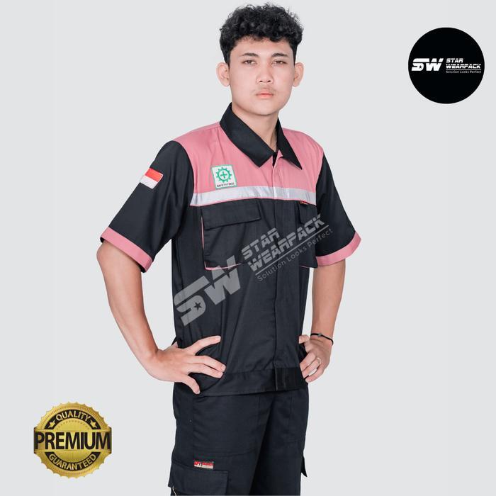 Wearpack Atasan dan Setelan Lengan Pendek Warna Hitam Kombinasi Pink