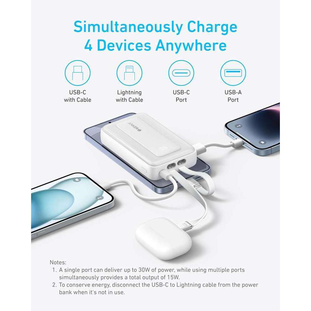 Anker Zolo Power Bank 10.000mAh 30W Max Fast Portable Charger with Built-in USB-C and MFi Certified