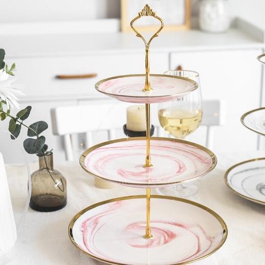 2 tingkat dan 3 tingkat Tier Ceramic Cake Stand Nampan Kue Susun Tingkat Wadah Saji Kue Tingkat