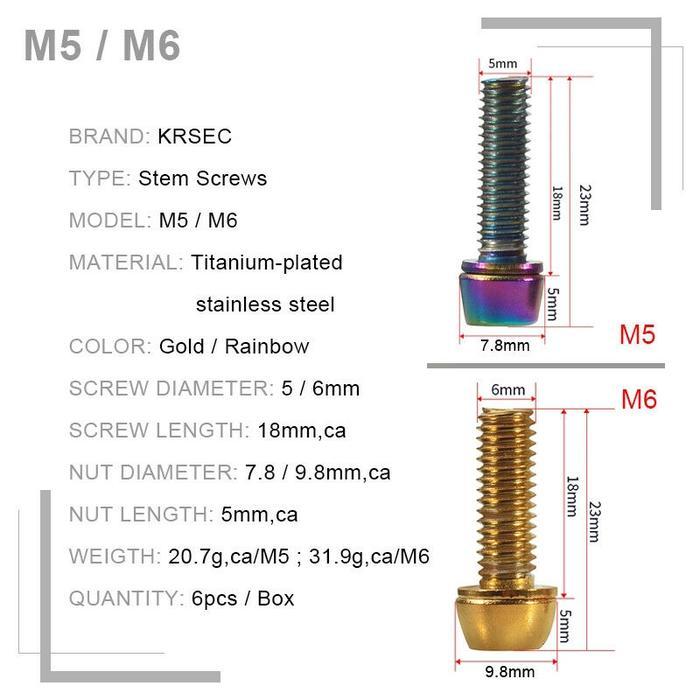 Baut Stem Sepeda Mtb Krsec Baut M5 / Baut M6 Titanium Bolts 6Pcs