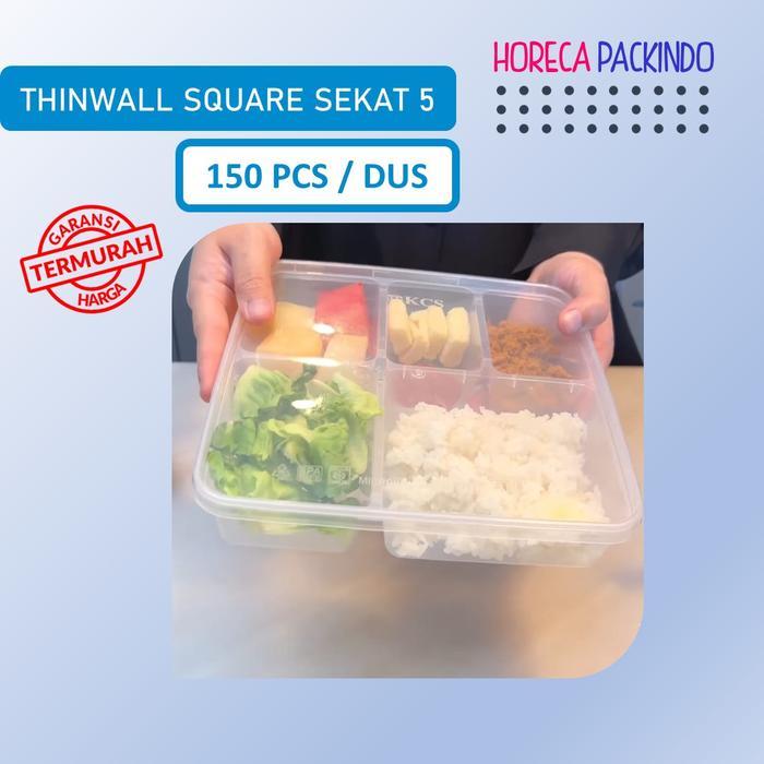 Thinwall Square Sekat 5 (DUS) + Tutup Datar / Bento Plastik KCS