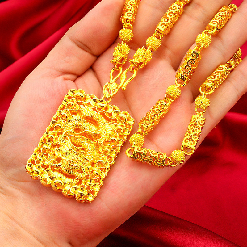 Hollow Dragon Head Necklace Dragon Pendant Men 24K Gold, AU999 - Rich AU999 Texture, Hollow Dragon,