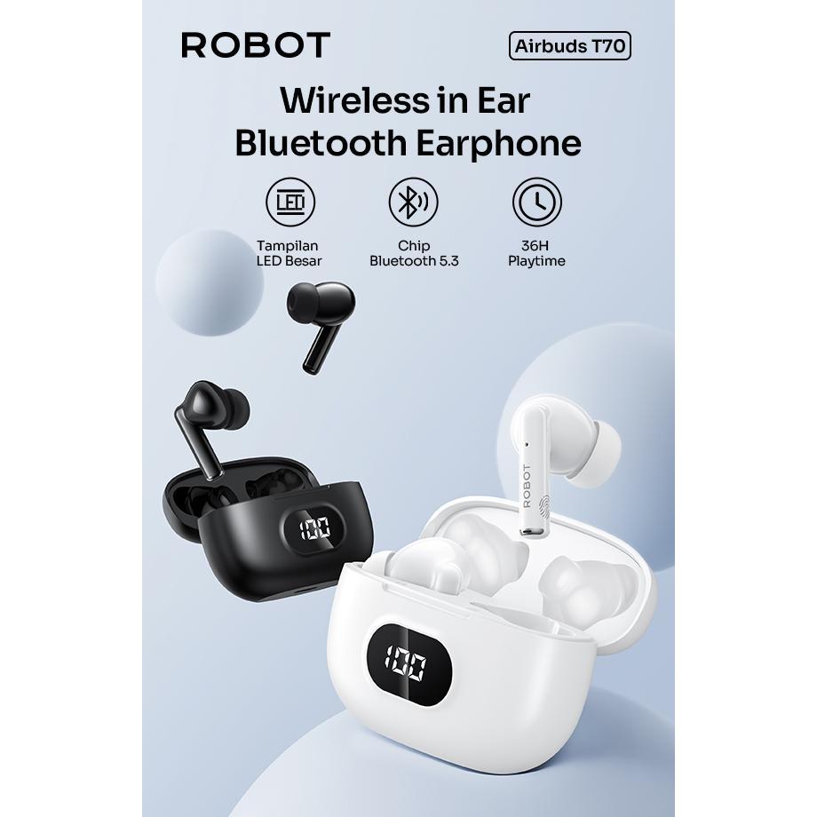 Robot Airbuds T70 Led Wireless Earphone Bluetooth Tws - New T50 T80