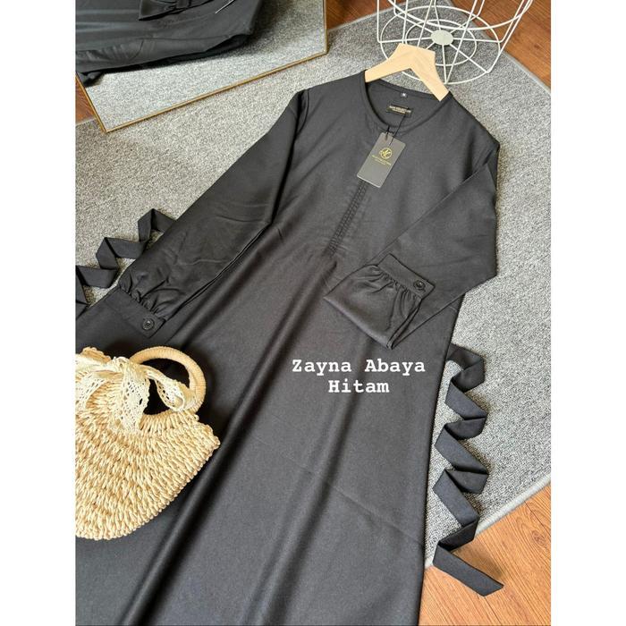 Zayna Abaya by Allia Collection gamis hitam putih bahan toyobo katun madinah