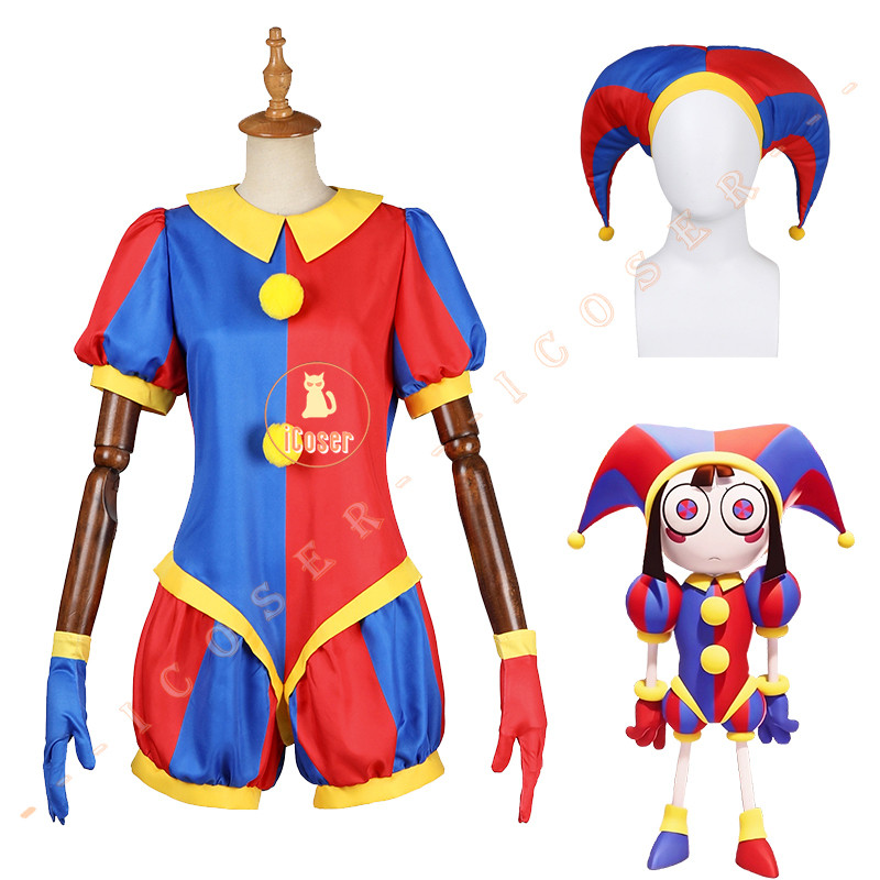 Pomni Cosplay Costume Anime The Amazing Digital Circus Cartoon Uniform Hat Gloves Halloween Party