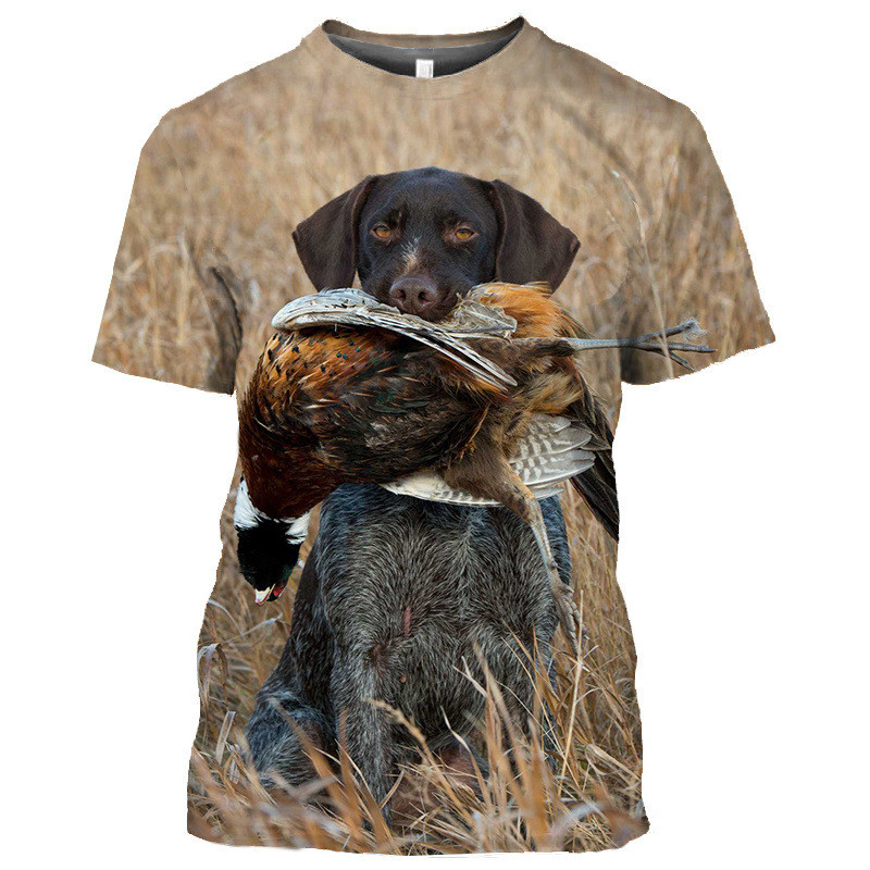 Dog Camouflage Hunting T-Shirts Animal 3D Print Men Streetwear Short Sleeve T Shirt Oversized