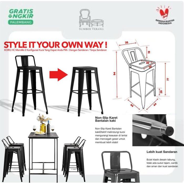 PIRA Kursi Bangku Stool Bar Cafe Besi Import Tinggi Outdoor KORG HC Kursi Bar Kursi Cafe Kursi Besi