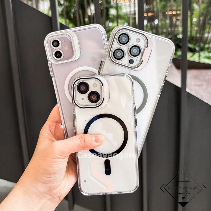 (COD) Clear MagStand Case For IP 11 12 13 14 15 16 PLUS PRO MAX Casing Softcase Soft Compatible With