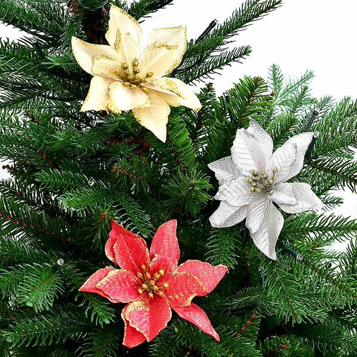 BUNGA NATAL PONSETIA GLITER HIASAN NATAL BUNGA DEKORASI NATAL GROSIR