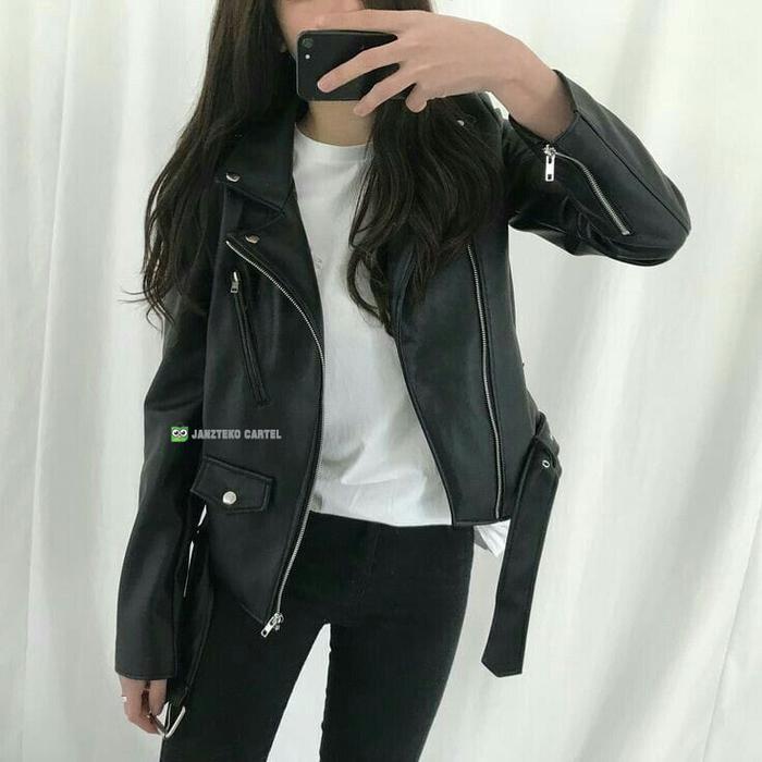 Best Seller Jnk X Rms - Jaket Kulit Leather Wanita Ramones Slimfit Belt Style Punk Original