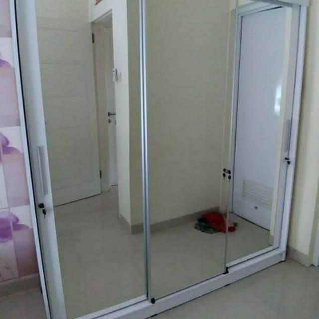 Lemari Pakaian 3 pintu sliding Full kaca jumbo new series