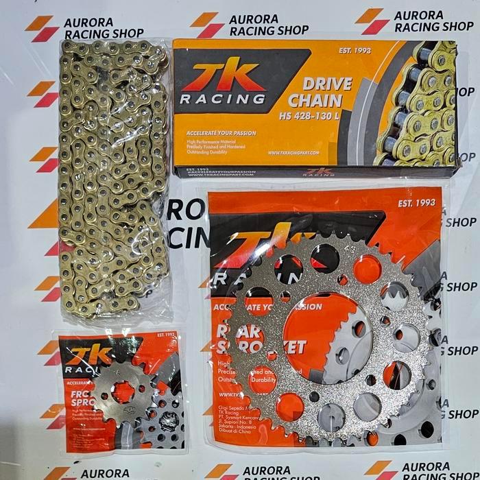 Gear Set Tk 428 Yamaha Byson & Rantai Tk 428 Hs Gold - Original Tk Racing