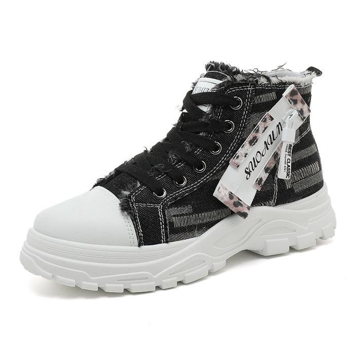 Berrybenka - P387 Sepatu Sneakers Boots Wanita Sneakers Shoes Hitam