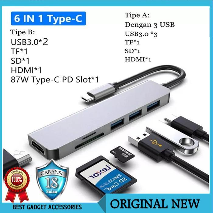 Hub Usb C Converter 6In1 Macbook Asus Lenovo Adapter Hdmi Sd Fd Acer