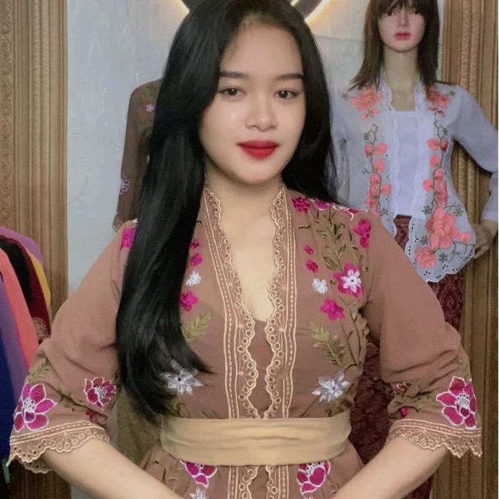 Atasan Kebaya Bordir Encim Modern Lengan Lonceng, Kebaya Wisuda Kondangan Mewah/ Kebaya Bali