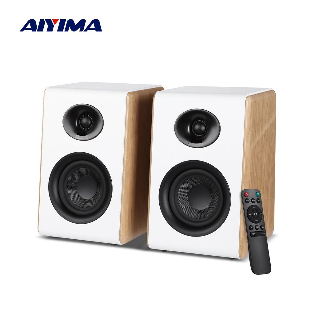 Aiyima S600 Bluetooth Bookshelf Speaker Act Home Audio 40Wx2 Hifi Output Subwoofer White Wood