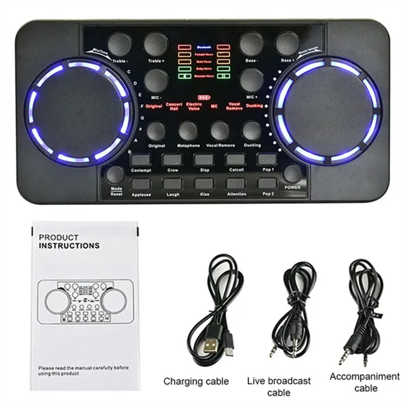 M07K-V300 Pro Sound Card Bluetooth-Compatible Audio Interface Mixer DJ Digital Effect Noise