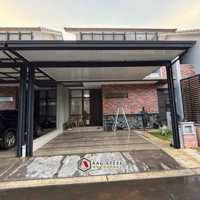 Kanopi plapon pvc lis bending 30cm modern Tiang WF 150 lis frofil dan talang Plafon Kayu Besi Baja