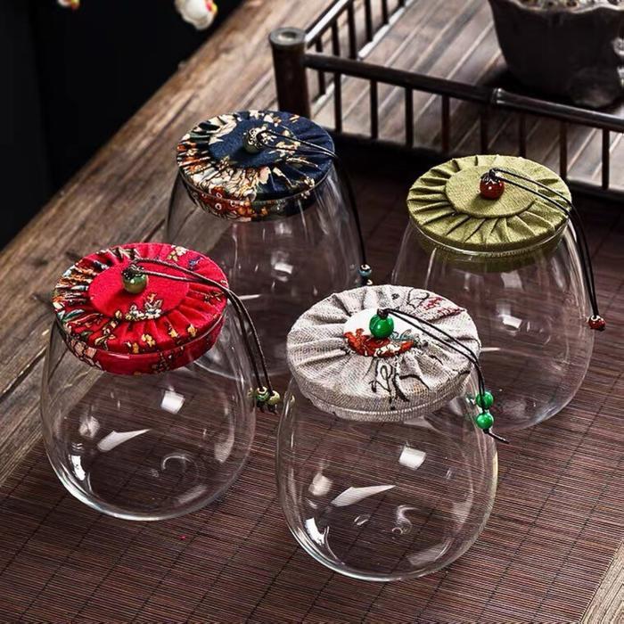 Toples Kaca/Toples Kedap Udara Gaya Jepang Tutup Linen Toples Lebaran/Toples Kue Kering Bunga Kaca