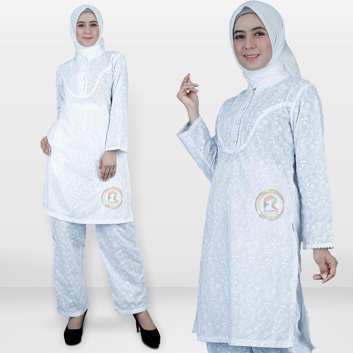 RAISMA - HANNAH BAJU SETELAN WANITA WARNA PUTIH PERLENGKAPAN UMROH HAJI BUSANA IHROM WANITA
